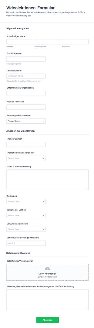 Einsendung Von Videolektionen Formular