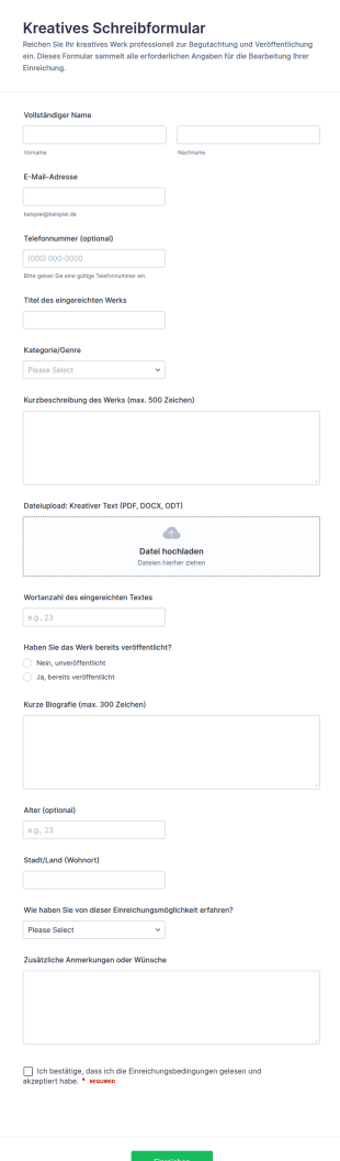 Einsendungsformular Für Kreatives Schreiben