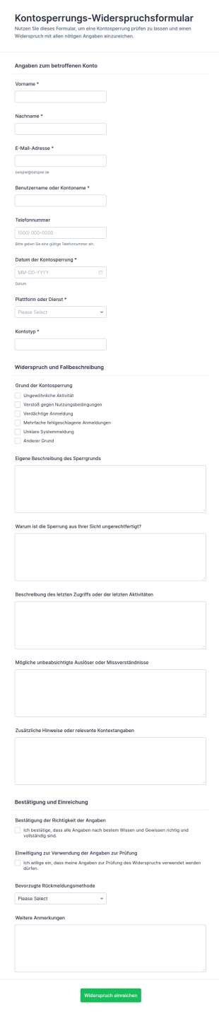 Einspruch Gegen Kontosperrung Formular