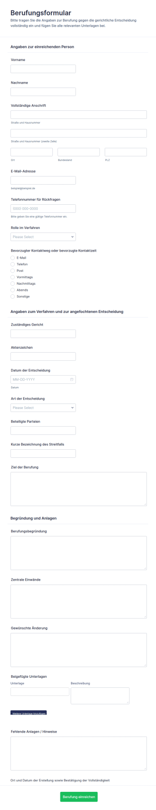 Einspruchsbegründung Formular