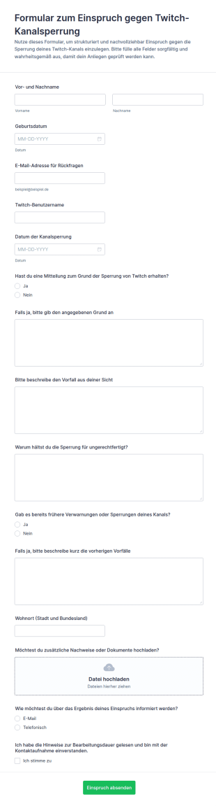 Einspruchsformular Gegen Twitch Sperre