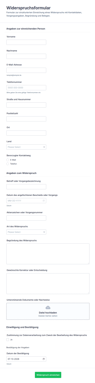 Einspruchsformular