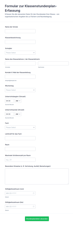 Eintrag In Den Stundenplan Formular
