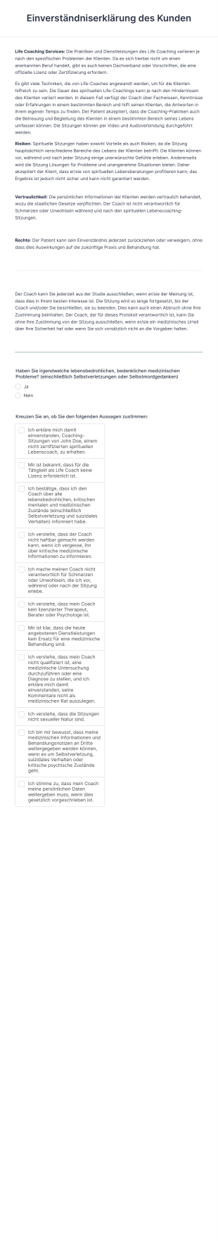 Einverständniserklärung Des Kunden