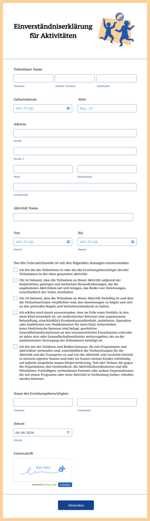 Einverständniserklärung Für Aktivitäten