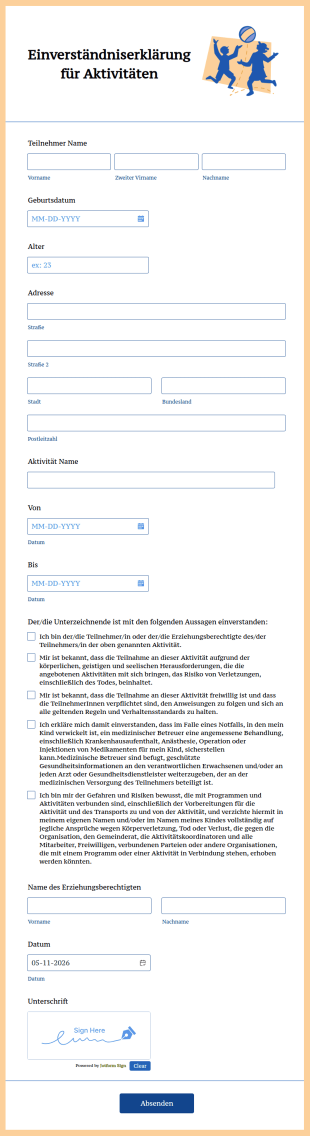 Einverständniserklärung Für Aktivitäten