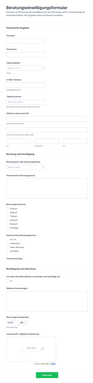 Einverständniserklärung Für Beratung