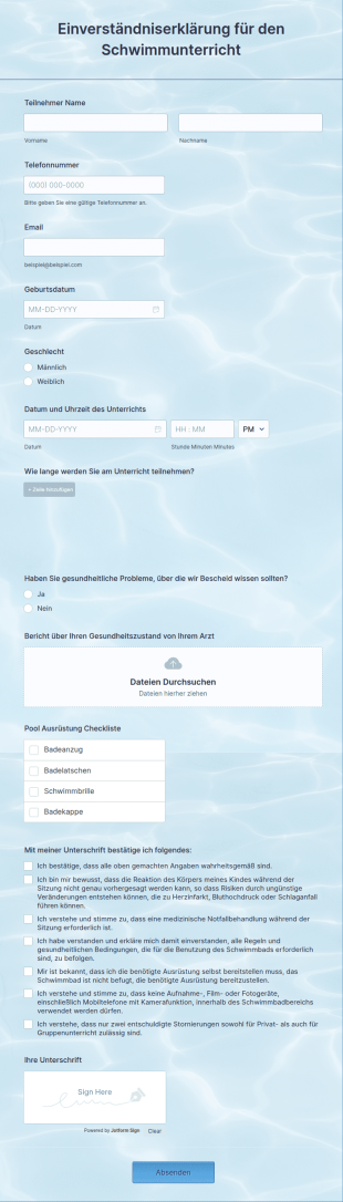 Einverständniserklärung Für Den Schwimmunterricht