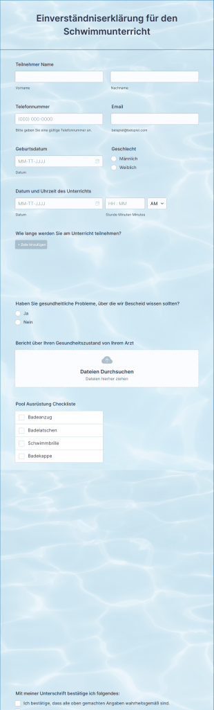 Einverständniserklärung Für Den Schwimmunterricht