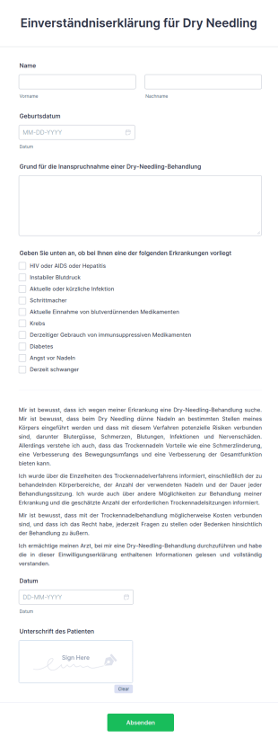 Einverständniserklärung Für Dry Needling