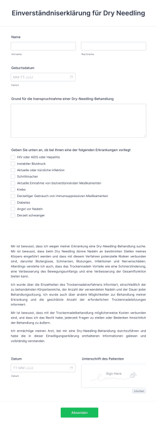 Einverständniserklärung Für Dry Needling Form Template