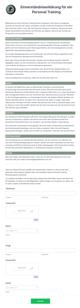 Einverständniserklärung Für Ein Personal Training