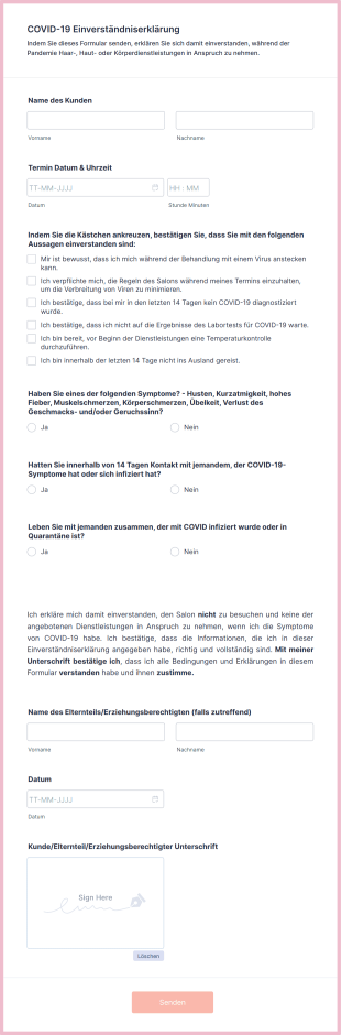 Einverständniserklärung Für Einen Schönheitssalon