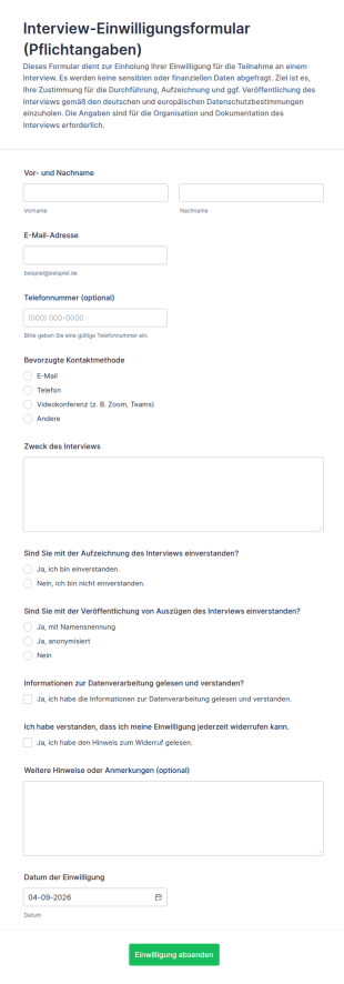 Einverständniserklärung Für Interviews️