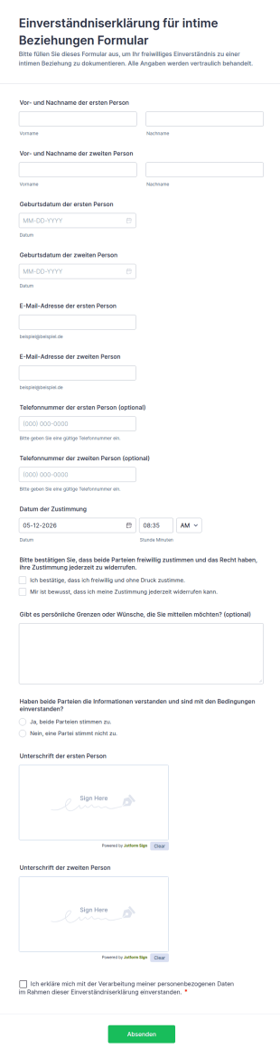 Einverständniserklärung Für Intime Beziehungen Formular