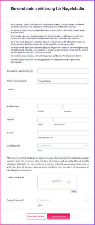 Einverständniserklärung Für Nagelstudio