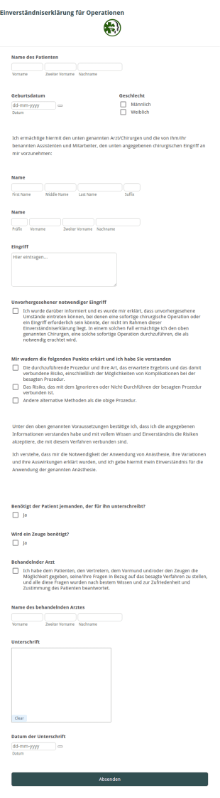 Einverständniserklärung Für Operationen