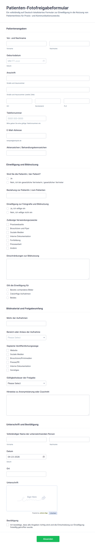 Einverständniserklärung Für Patientenfotos Formular 📸
