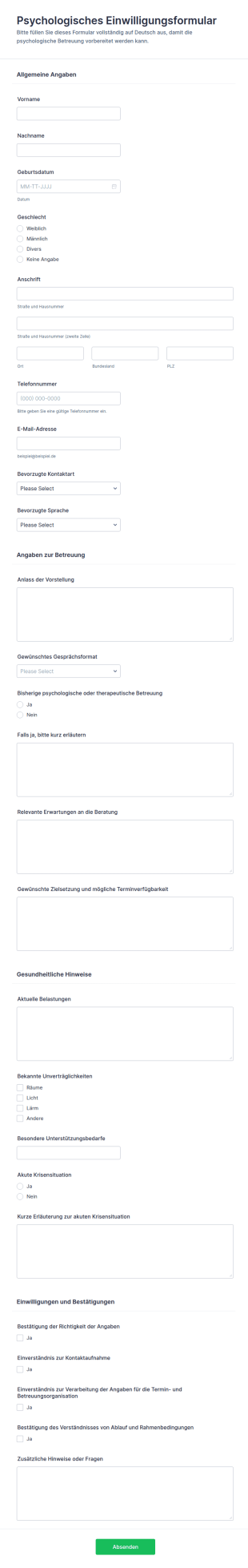 Einverständniserklärung Für Psychologische Studien