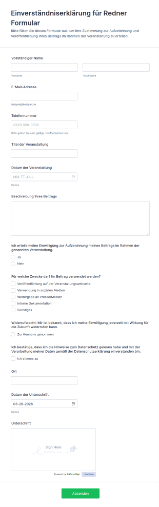 Einverständniserklärung Für Redner Formular