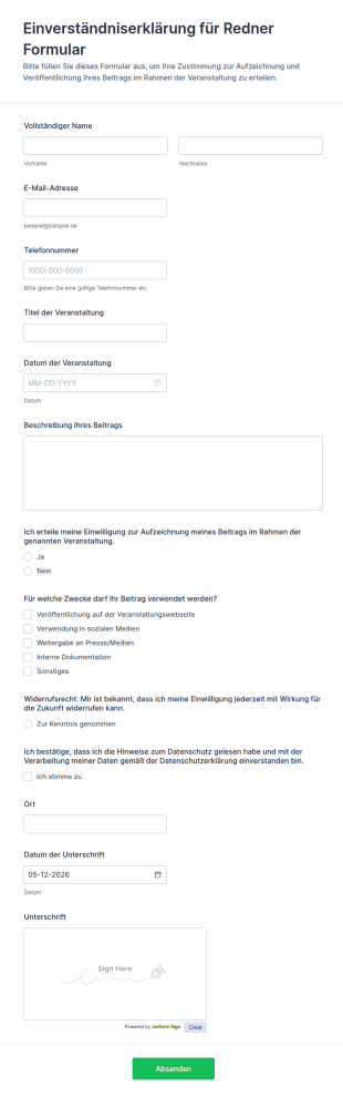 Einverständniserklärung Für Redner Formular
