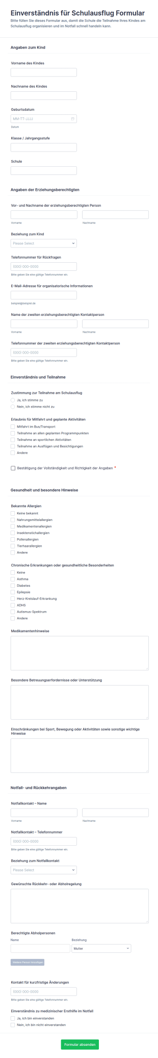 Einverständniserklärung Für Schulreise