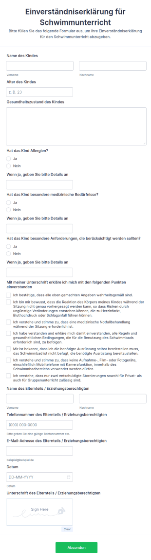 Einverständniserklärung Für Schwimmunterricht