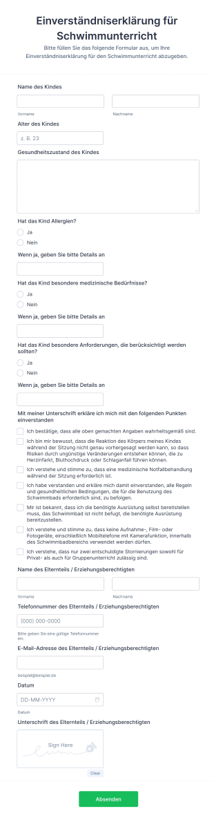 Einverständniserklärung Für Schwimmunterricht