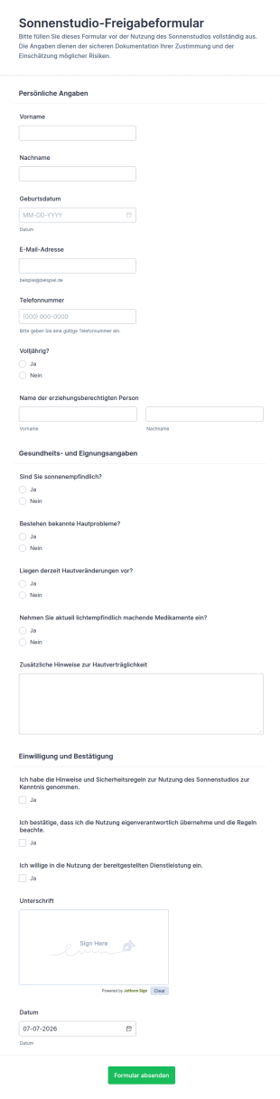 Einverständniserklärung Für Sonnenstudio