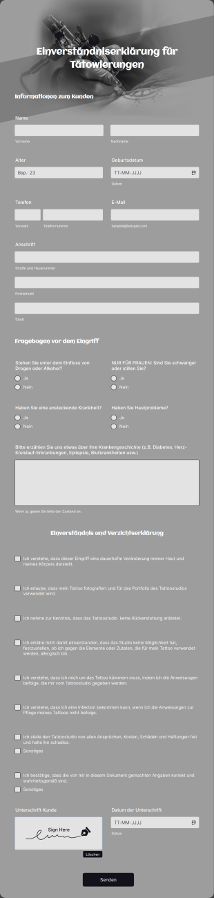 Einverständniserklärung Für Tätowierungen