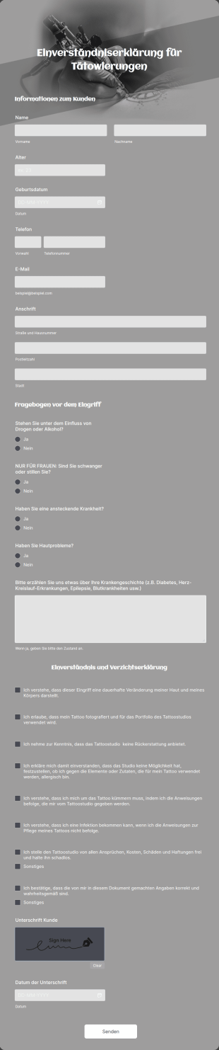 Einverständniserklärung Für Tätowierungen