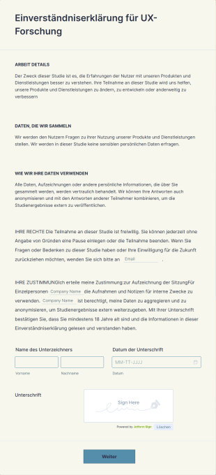 Einverständniserklärung Für UX Forschung