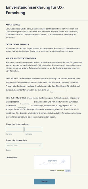 Einverständniserklärung Für UX Forschung