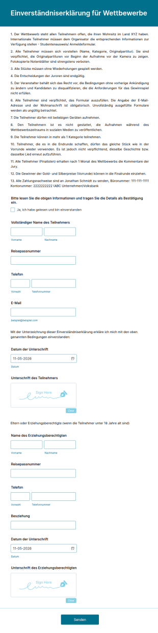Einverständniserklärung Für Wettbewerbe