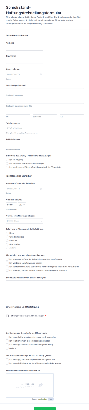 Einverständniserklärung Schießstand