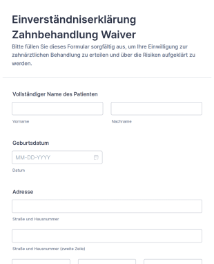 Einverständniserklärung Zahnbehandlung Waiver
