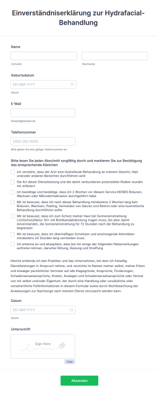 Einverständniserklärung Zur Hydrafacial Behandlung