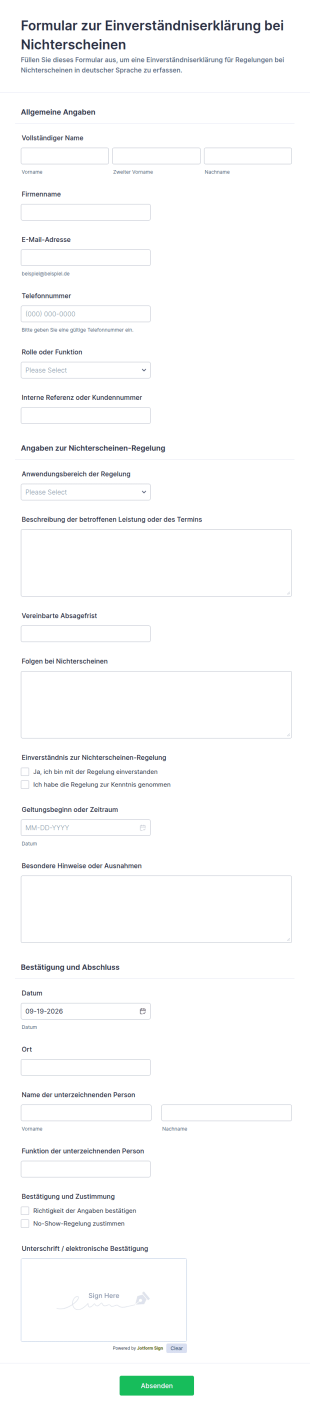 Einverständniserklärung Zur No Show Policy Waiver
