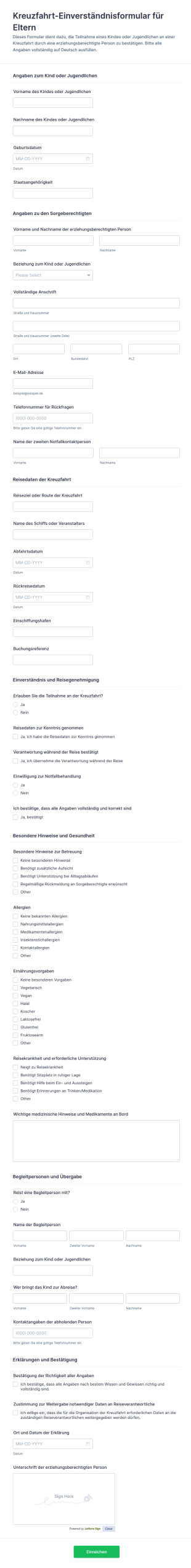 Einverständniserklärung Zur Teilnahme An Der Schiffsreise Für Eltern Waiver