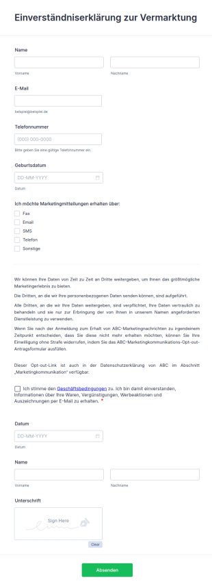 Einverständniserklärung Zur Vermarktung
