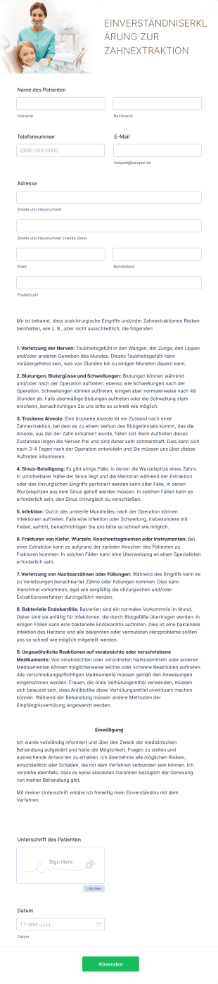 Einverständniserklärung Zur Zahnextraktion Form Template