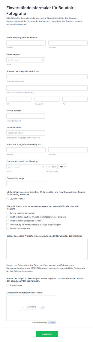 Einverständnisformular Für Boudoir Fotografie