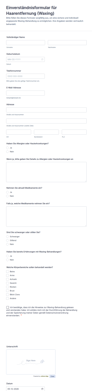 Einverständnisformular Für Haarentfernung (Waxing)
