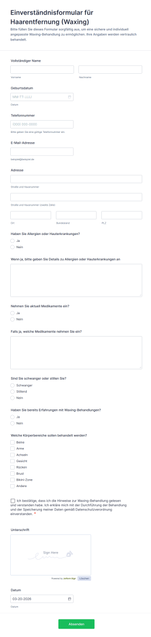 Einverständnisformular Für Haarentfernung (Waxing)