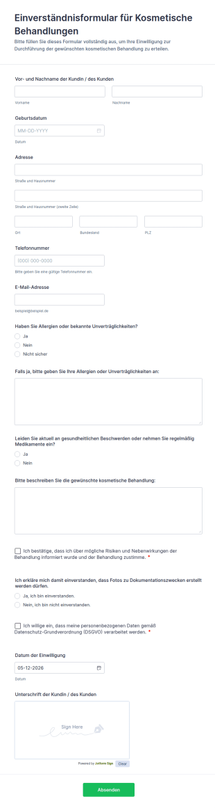 Einverständnisformular Für Kosmetische Behandlungen