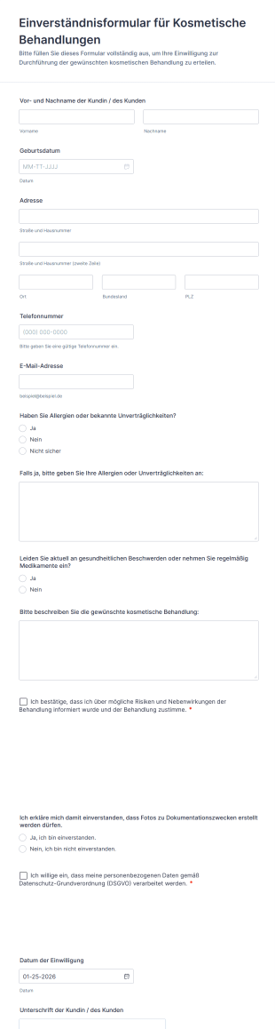 Einverständnisformular Für Kosmetische Behandlungen