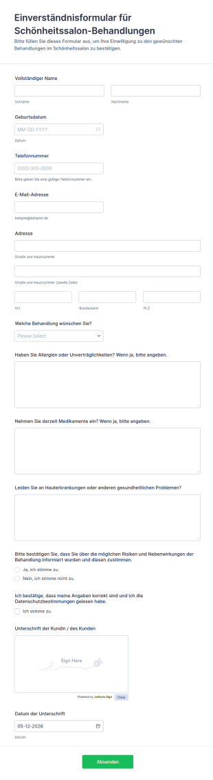 Einverständnisformular Für Schönheitssalon Behandlungen