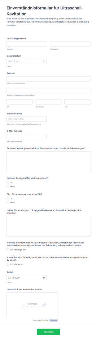 Einverständnisformular Für Ultraschall Kavitation