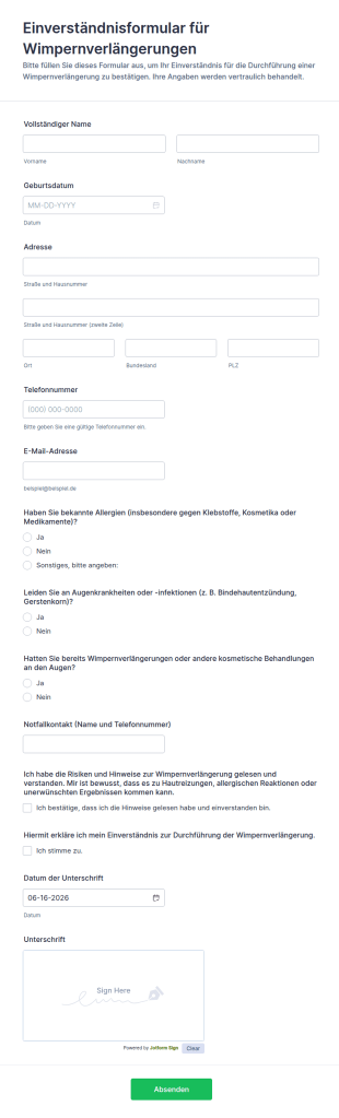 Einverständnisformular Für Wimpernverlängerungen