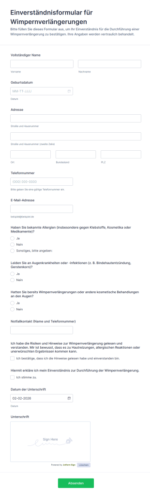Einverständnisformular Für Wimpernverlängerungen